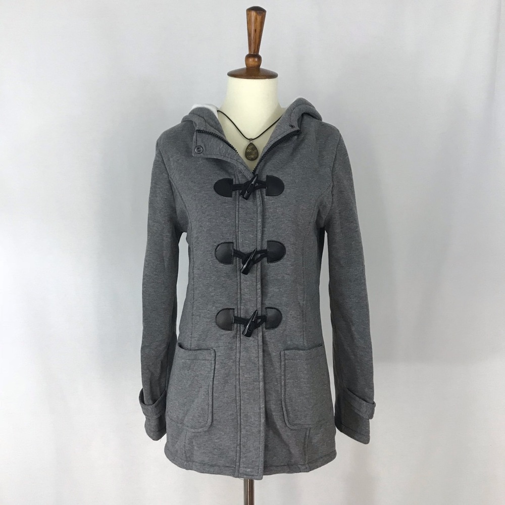 Gray Hooded Duffle Coat with Pockets - Picture 2 of 8